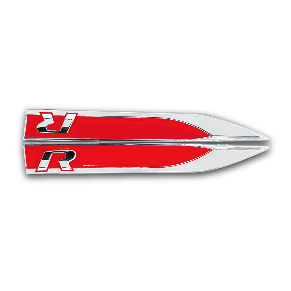 GOLF 7 FENDER ARROW R LOGO RED AND CHROME-CHR-GTIRED