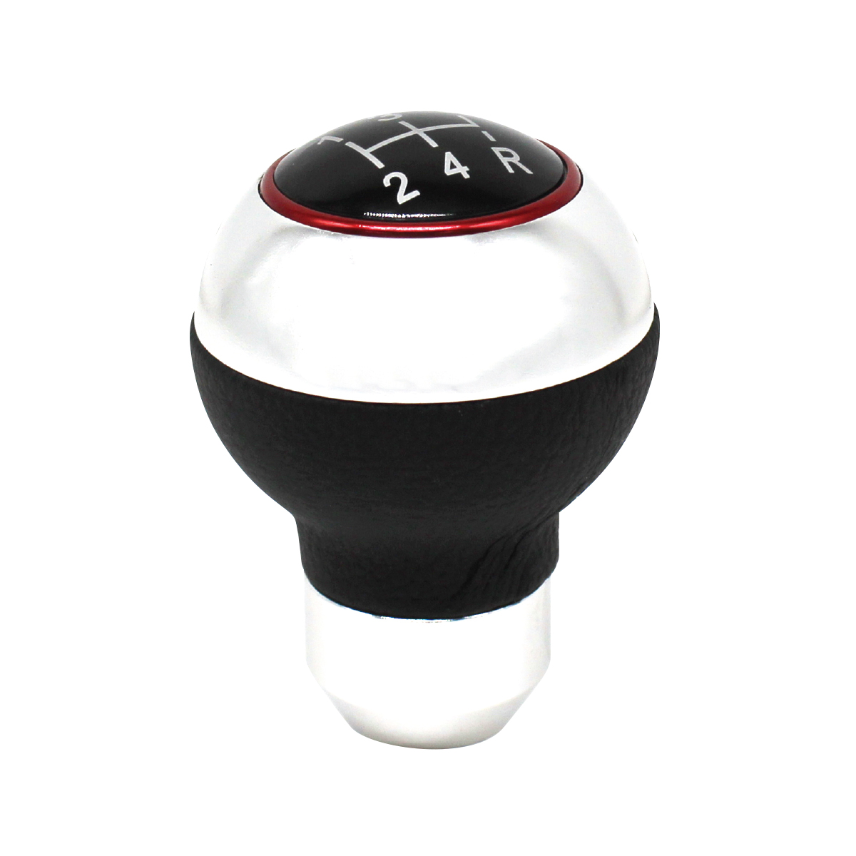 FIVE SPEED MOMO STYLE ROUND SILVER TOP WITH RED RING GEAR KNOB ...