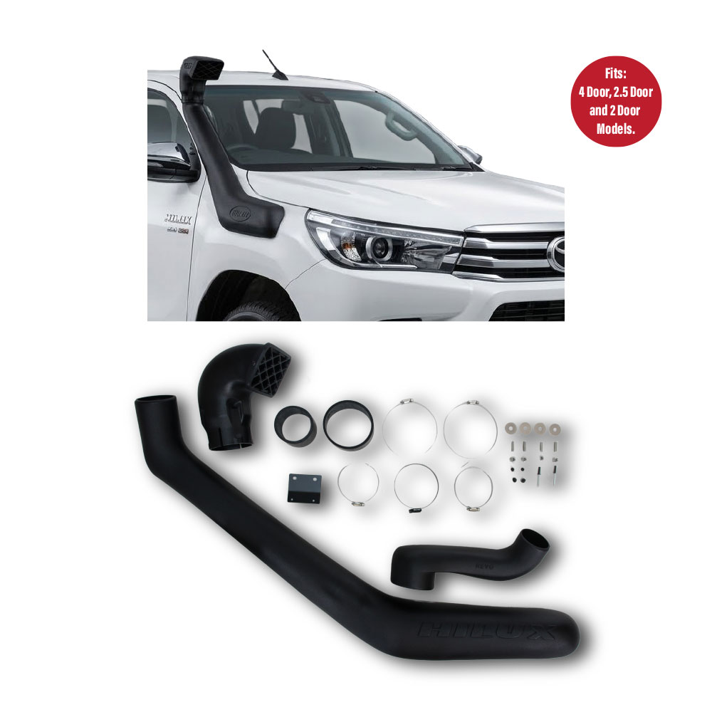 HILUX GD-6 2016+ LARGE HEAD PLASTIC SNORKEL KIT BLACK-D9-RHSN