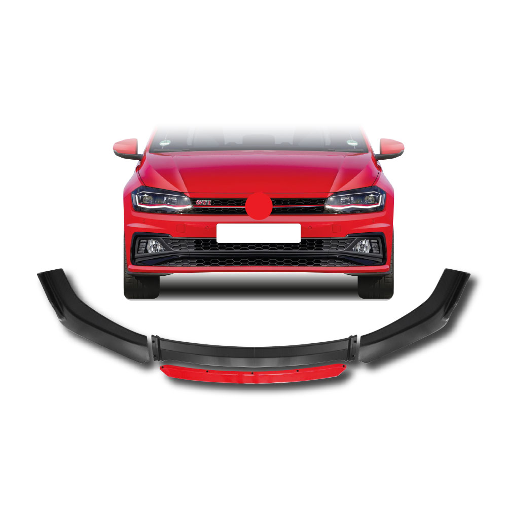 POLO 8 TSI FRONT LIP SPOILER 4 PIECE GLOSS BLACK WITH RED-PFSP9TSIRED