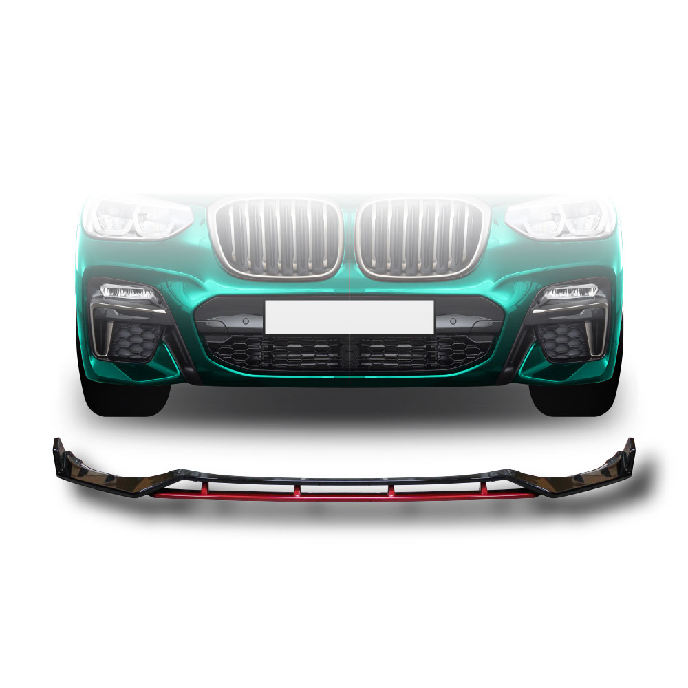 BMW X3 + X4 G01 2018+ PRE FACELIFT MTEK FRONT LIP 4 PIECE GLOSS BLACK WITH RED-BMWX318FSP