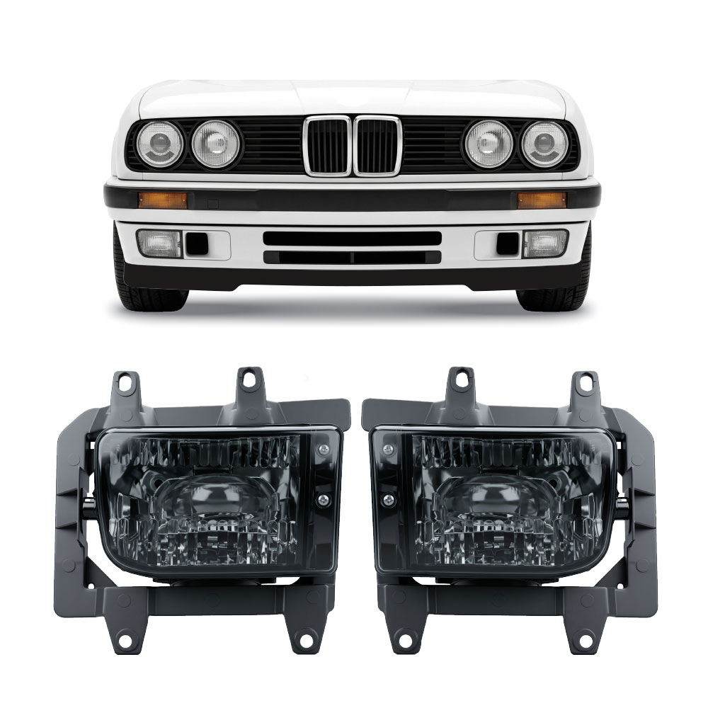 BMW E30 PLASTIC BUMPER SMOKED FOG LIGHTS 2 PIECE SET-SLBME30SMK