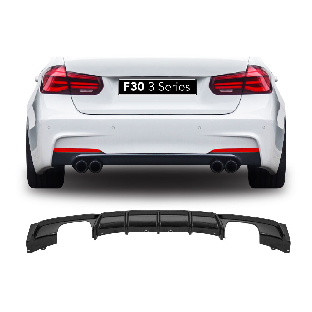 BMW F30 SPORT M PERFORMANCE REAR DIFFUSER MATT BLACK DOUBLE PIPE DOUBLE OUTLET-BMWF30R