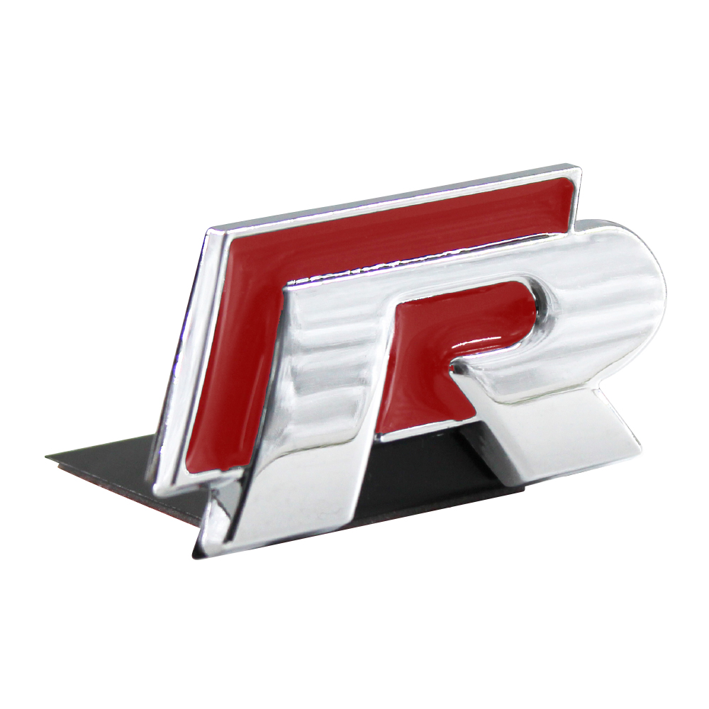 R LINE CLIP TYPE GRILL BADGE CHROME ON GLOSS RED-CHR-J3RED