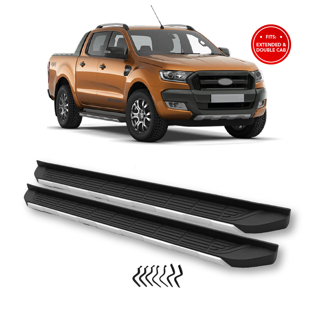 RANGER 2012-2025 T7 WILDTRAK STYLE RUNNING BOARDS 2.06M BLACK WITH SILVER-SS1OEFDWT2012