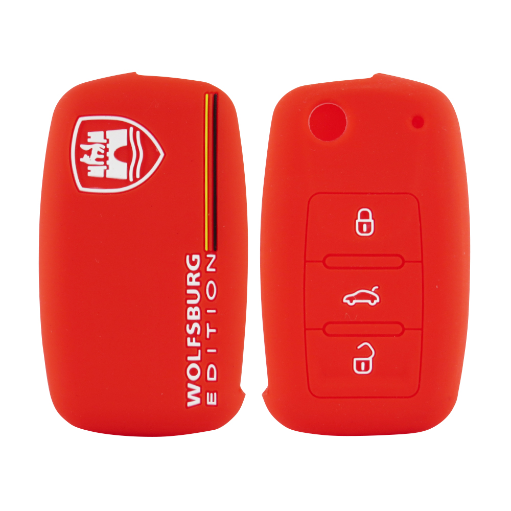 VW POLO 3 BUTTON WOLFSBURG SILICONE KEY FOB CASE RED-KEYPOUCHVW3WOLR