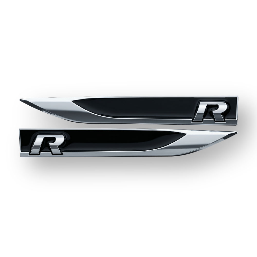 GOLF 7 FENDER ARROWS R LOGO BLACK AND CHROME-CHRV-GTARBK