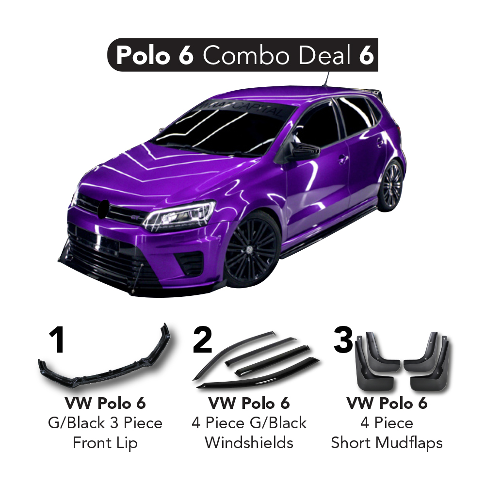 POLO 6 COMBO DEAL 6, 3 PIECE FRONT LIP, 4 PIECE WINDSHIELDS & MUDFLAPS