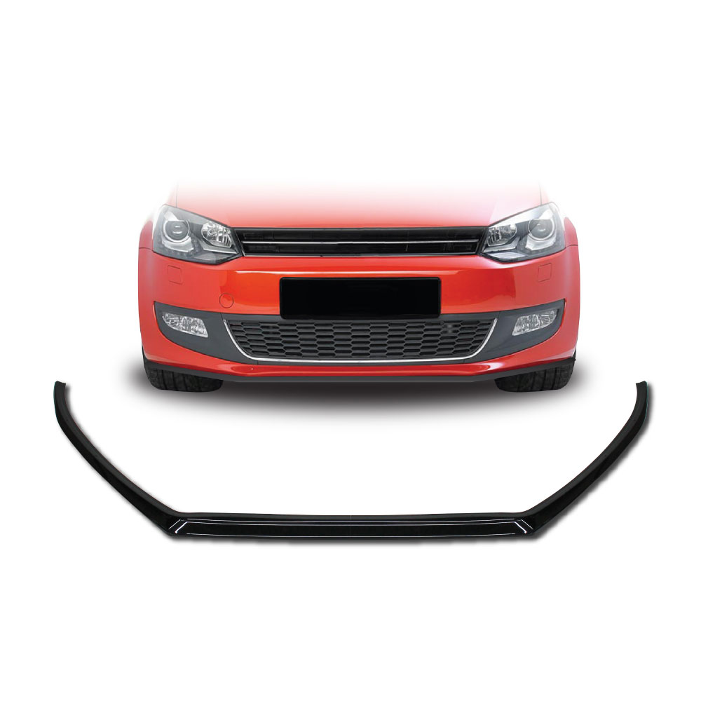 POLO 6R + 6C 2010+ TSI 1 PIECE FRONT LIP SPOILER GLOSS BLACK-PFSP9FR1PC