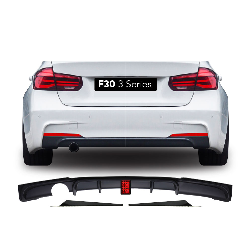 BMW F30 SPORT LED M PERFORMANCE GLOSS BLACK REAR DIFFUSER SINGLE PIPE SINGLE OUTLET 3 PIECE-BMWF30RR