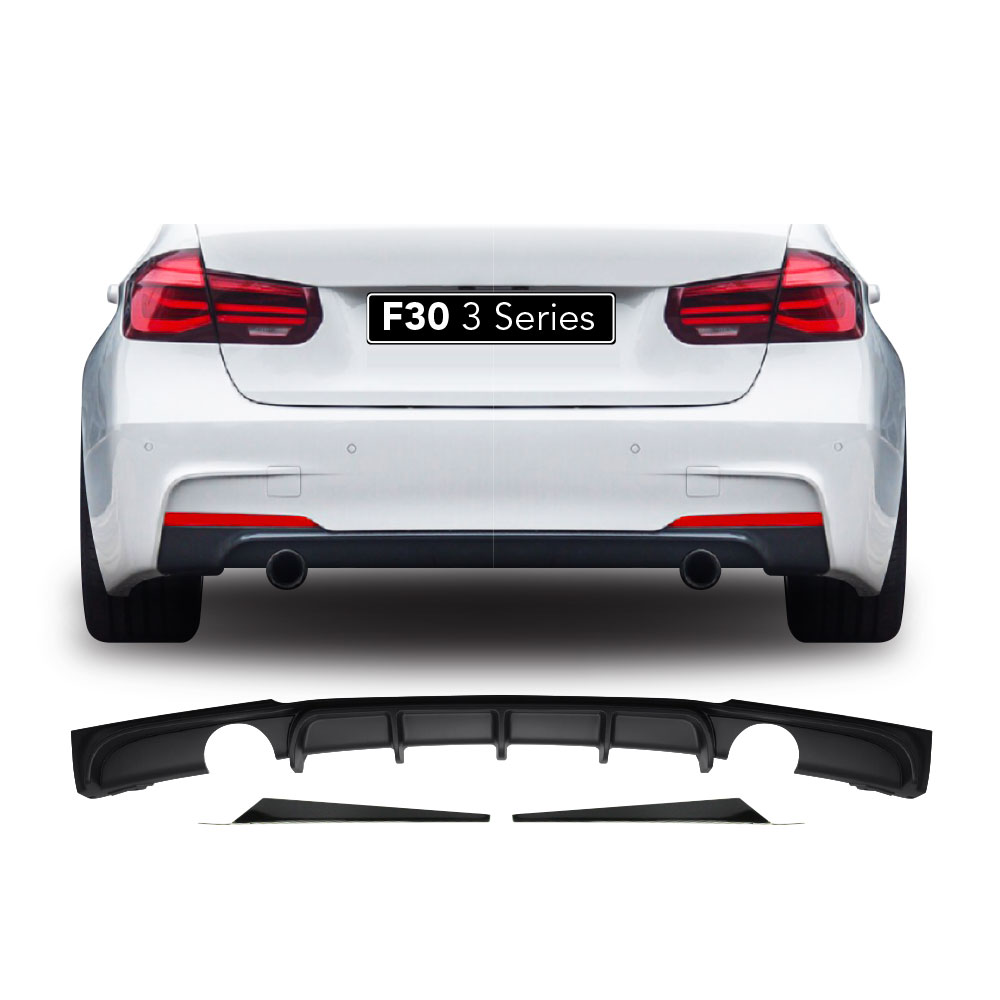 BMW F30 SPORT M PERFORMANCE GLOSS BLACK REAR DIFFUSER SINGLE PIPE SINGLE OUTLET 3 PIECE-BMWF30R2GBF80