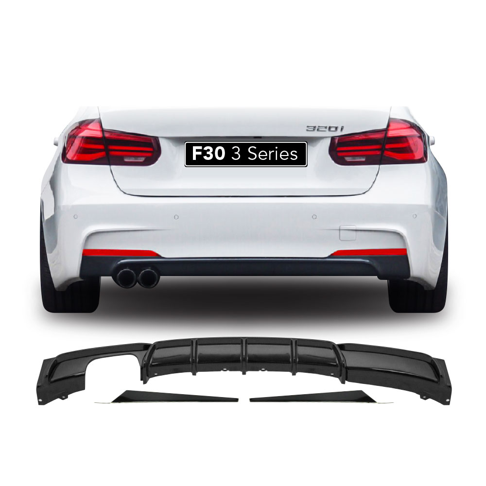 BMW F30 SPORT M PERFORMANCE REAR DIFFUSER MATT BLACK DOUBLE PIPE SINGLE OUTLET 3 PIECE-BMWF30R1F80M