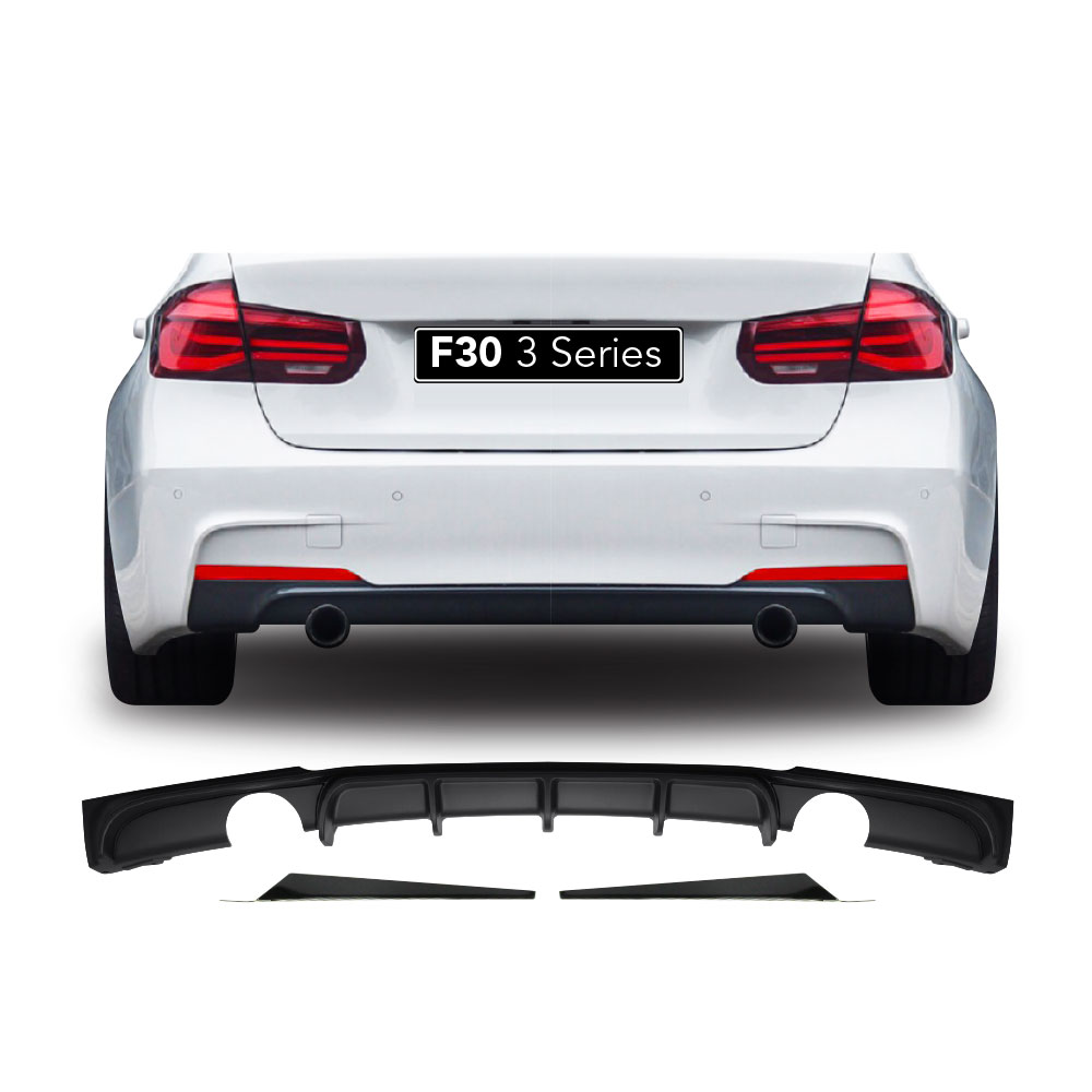 BMW F30 SPORT M PERFORMANCE REAR DIFFUSER MATT BLACK SINGLE PIPE DOUBLE OUTLET 3 PIECE-BMWF30R2F80M