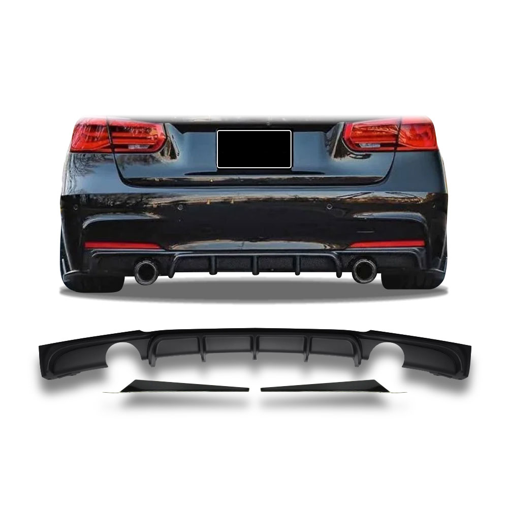 BMW F30 TO F80 M PERFORMANCE REAR DIFFUSER DOUBLE OUTLET SINGLE PIPE 3 PIECE GLOSS BLACK-BMWF30R2GBF80