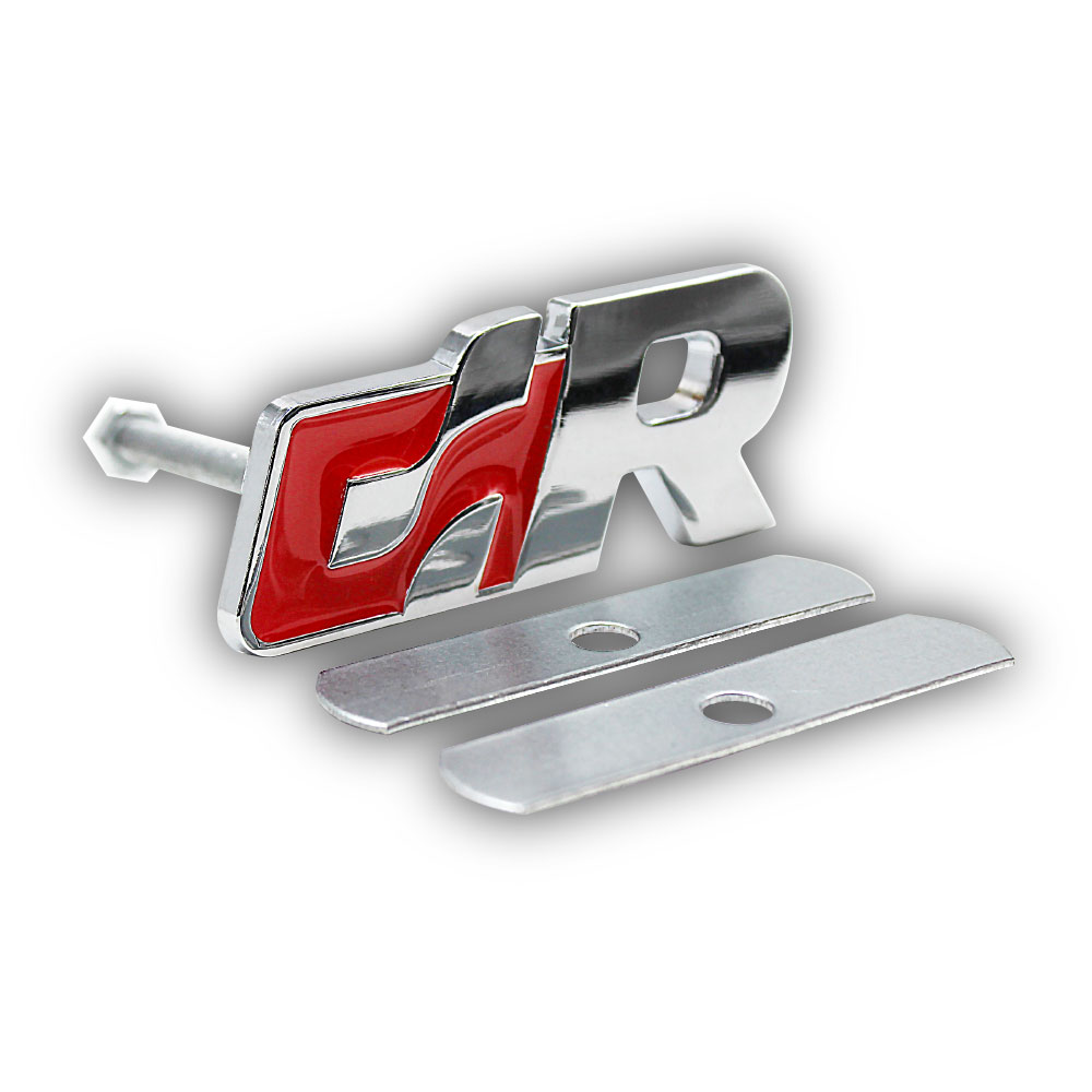 CR BOLT ON GRILL BADGE RED & CHROME-CHR-CRBR