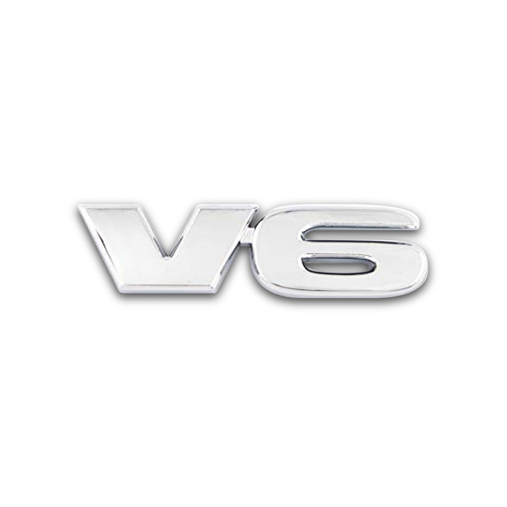 V6 CHROME STICK ON BADGE 75x30MM-CHR-V6CH