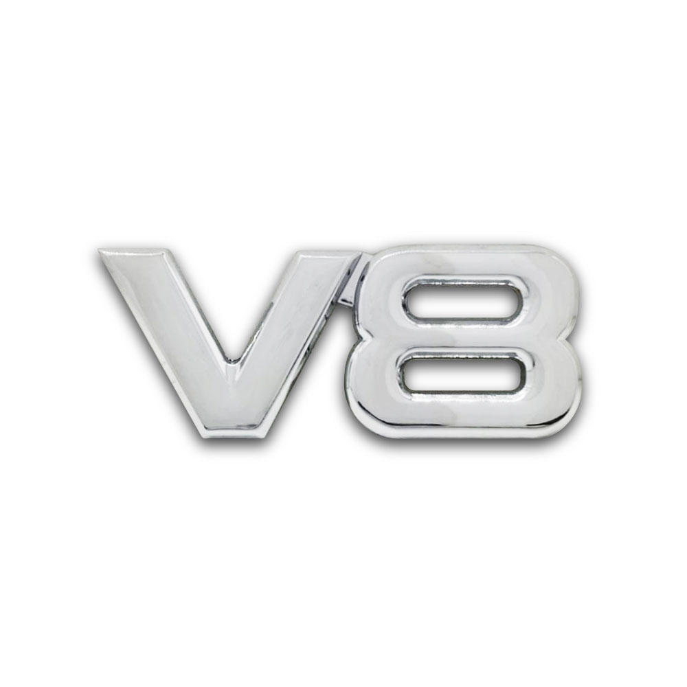 V8 CHROME STICK ON BADGE 75x30MM-CHR-V8CH