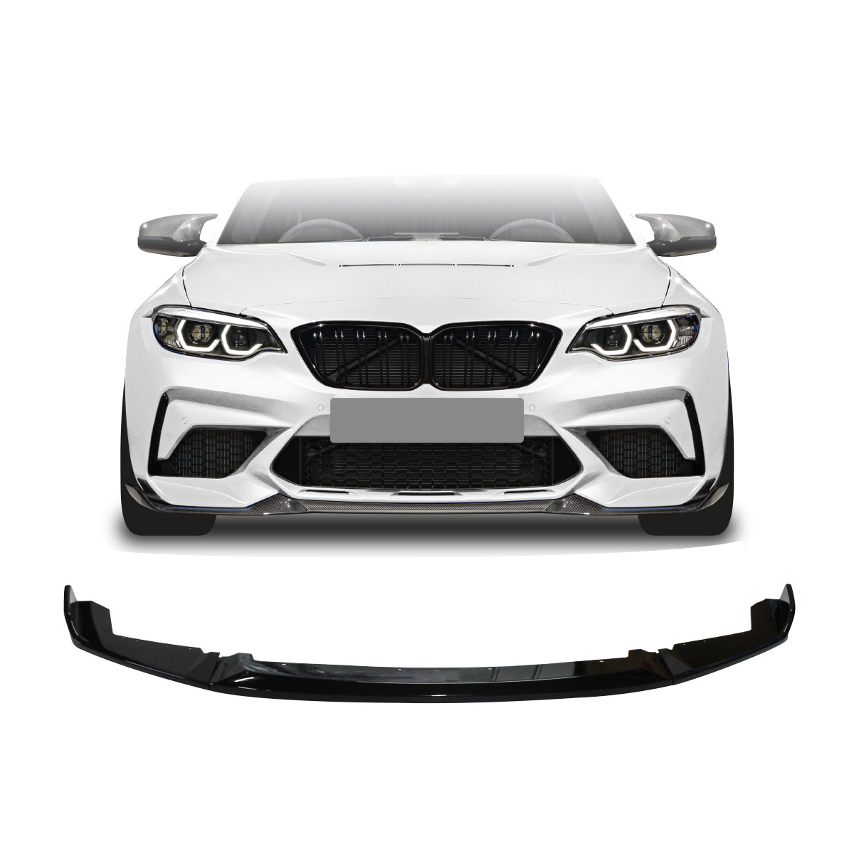 BMW F87 M2 MTC 3 PIECE FRONT LIP SPOILER GLOSS BLACK-BMWF87M2FSP3PC