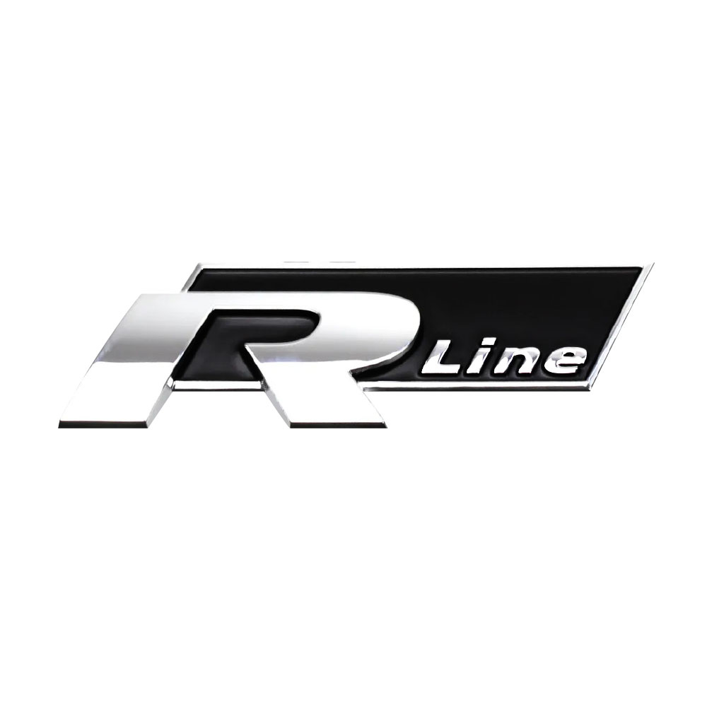 R LINE STICK ON BOOT BADGE BLACK WITH CHROME 78x24MM-CHR-RLINE5