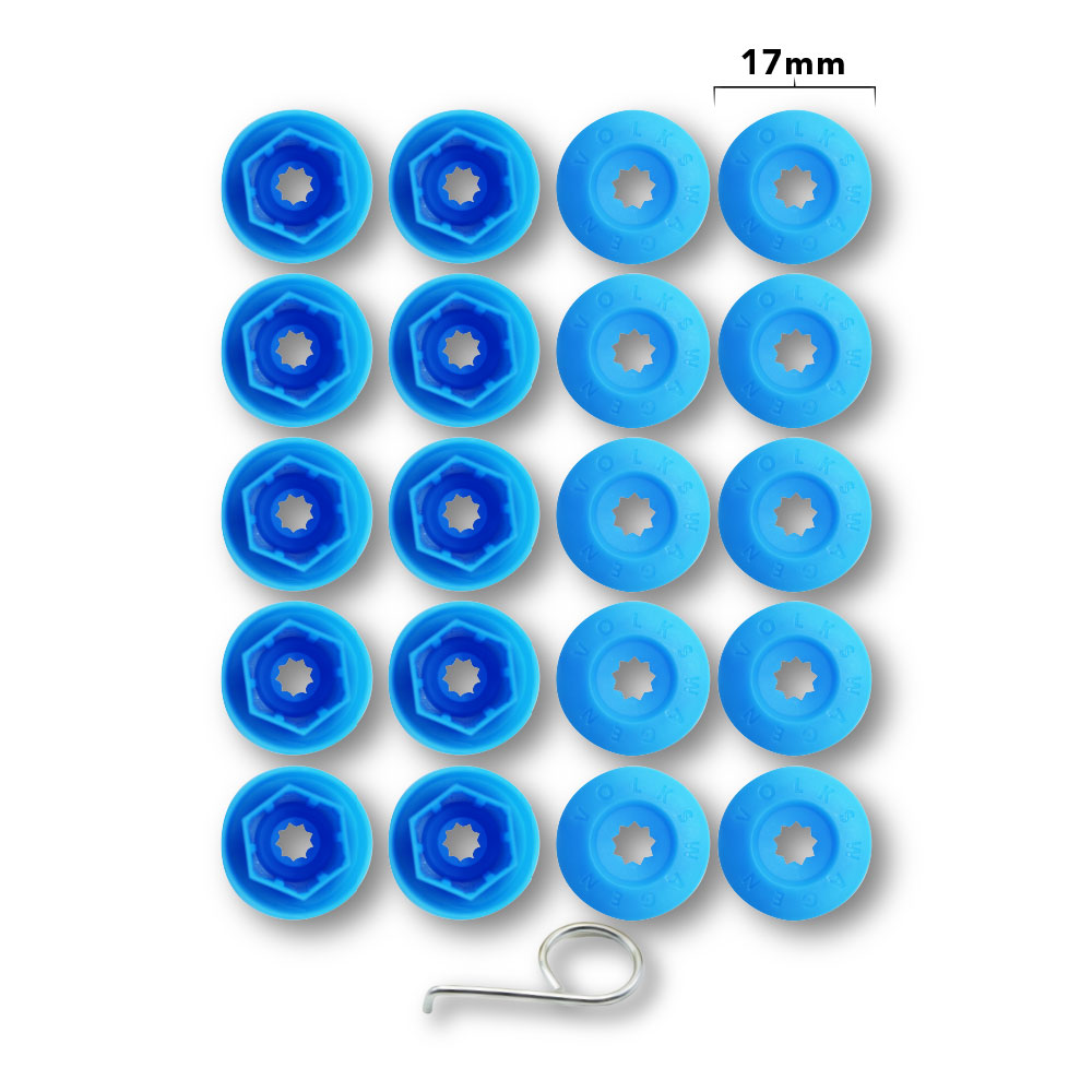 VW OE STYLE WHEEL NUT COVERS 17MM BLUE 20 PIECE SET-WHEELNUTB17BL
