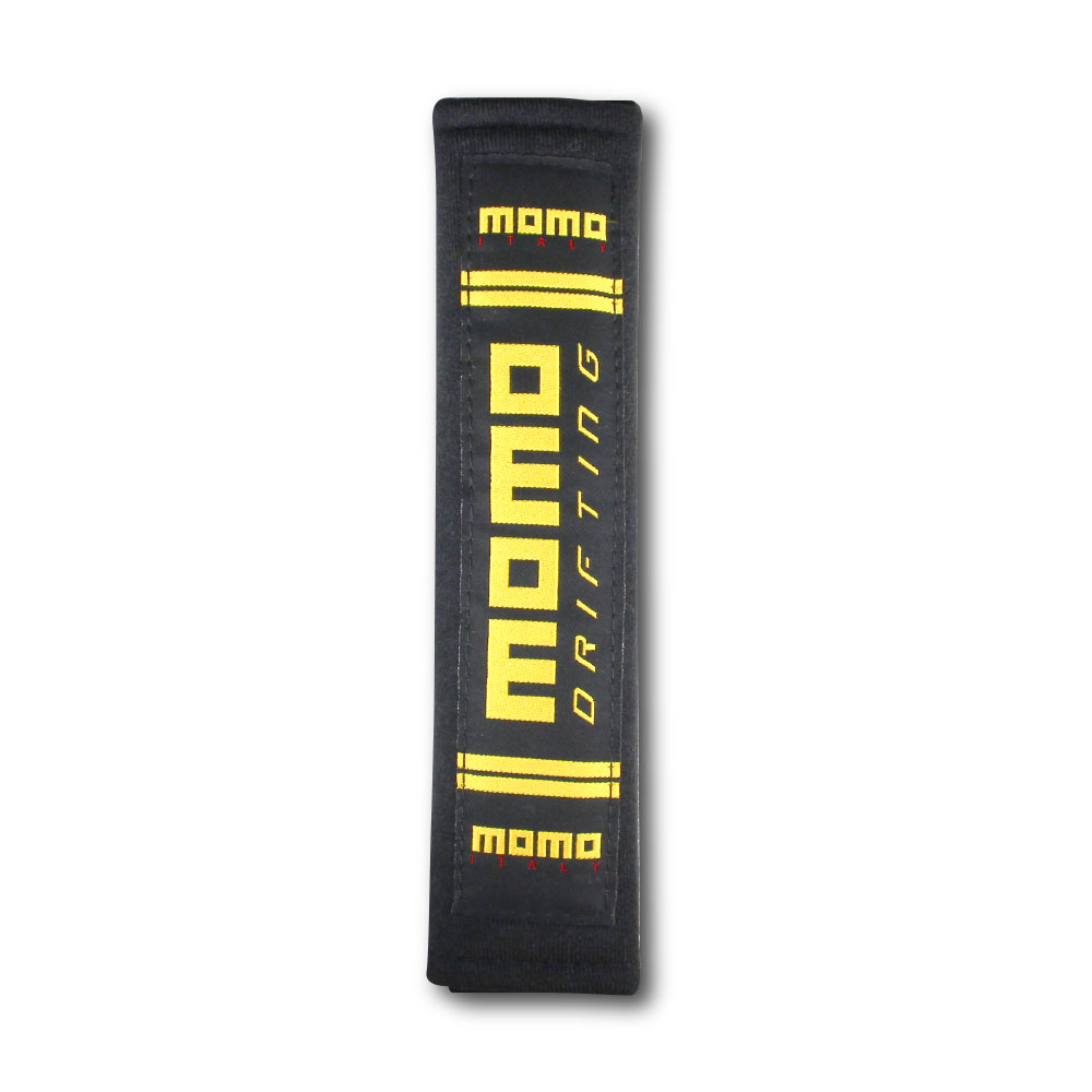 MOMO DRIFTING SEAT BELT PADS 2 PIECE BLACK WITH YELLOW TYPE H-SEATBELTMO-H