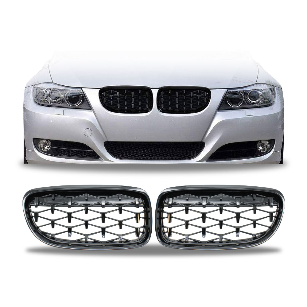 BMW E90 FACELIFT LCI 2009+ DIAMOND GRILLS GLOSS BLACK-BMWE90G1