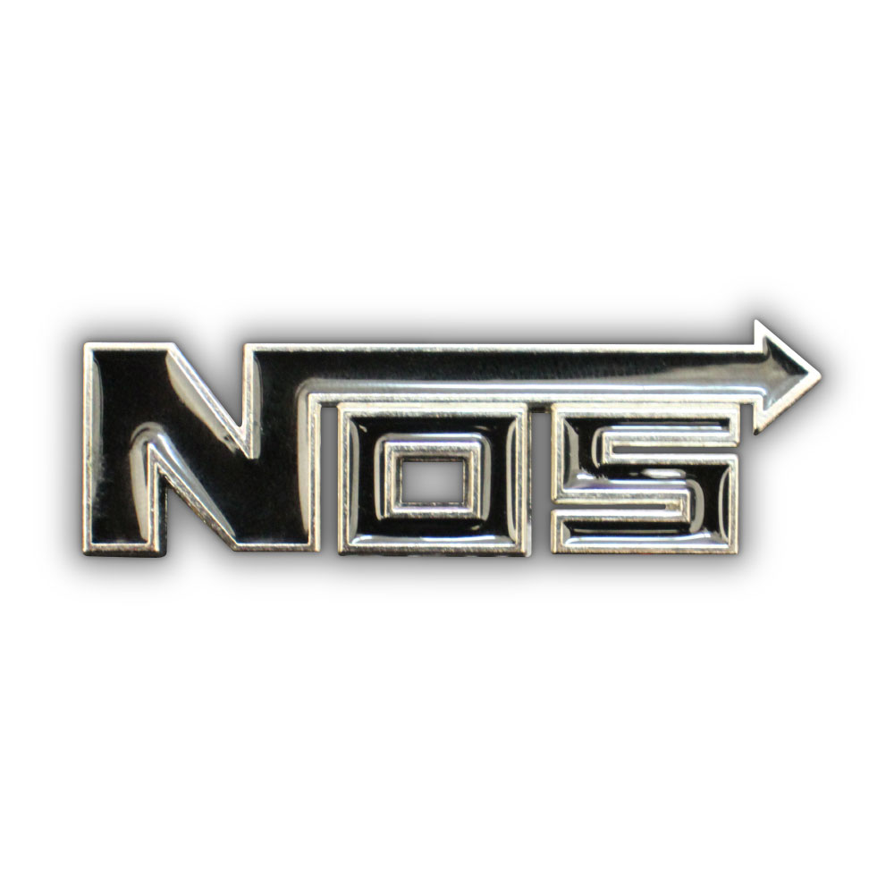 NOS STICK ON METAL BADGE CHROME & BLACK-CHR-NOS