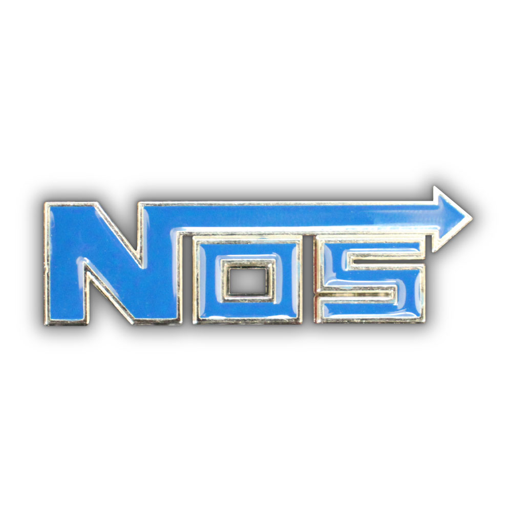 NOS STICK ON METAL BADGE CHROME & BLUE-CHR-A1-BLU