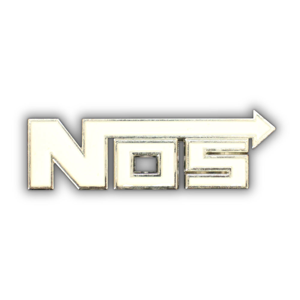 NOS STICK ON METAL BADGE CHROME & WHITE-CHR-A1-WHT