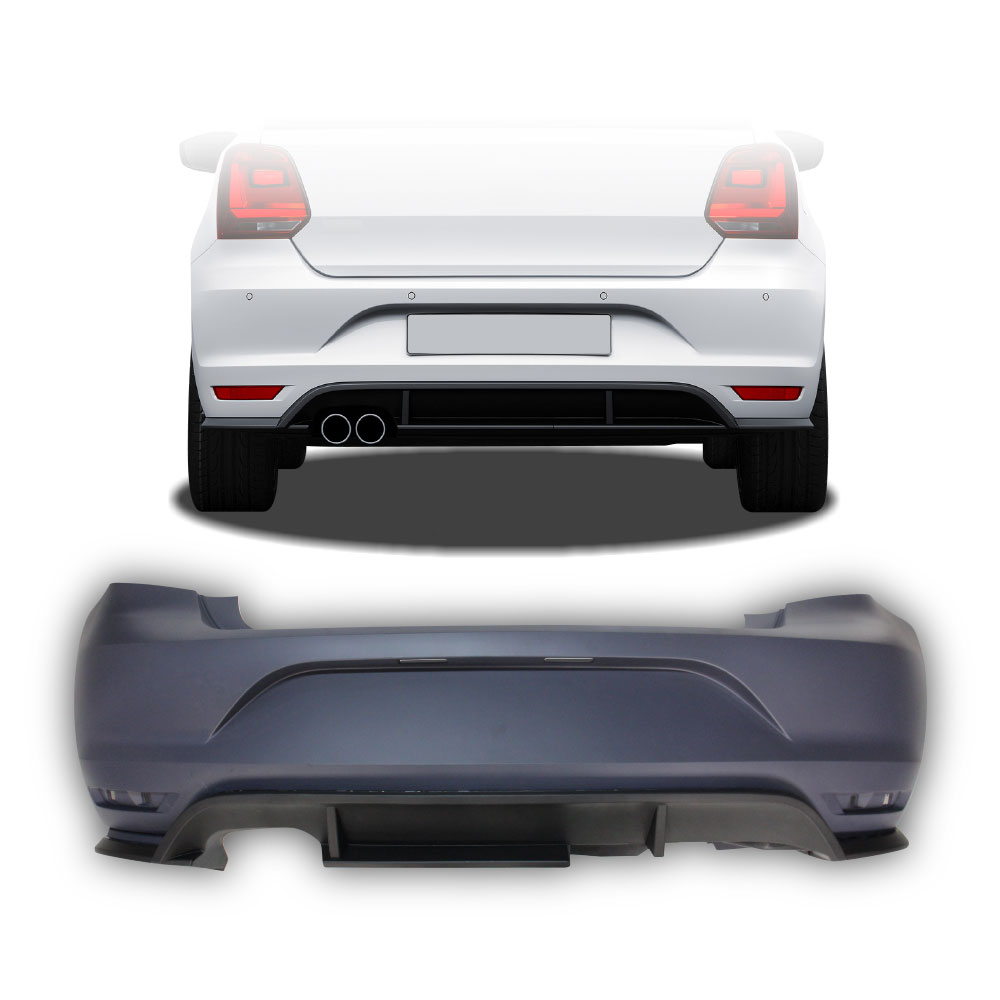 POLO 2015+ PLASTIC REAR BUMPER SINGLE OUTLET DOUBLE PIPE NO RELFECTORS-BUMPERPOLOMK7