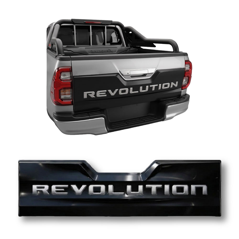 HILUX 2016+ REVOLUTION TAILGATE BOARD BLACK WITH SILVER LETTERING-D9-RHTGB