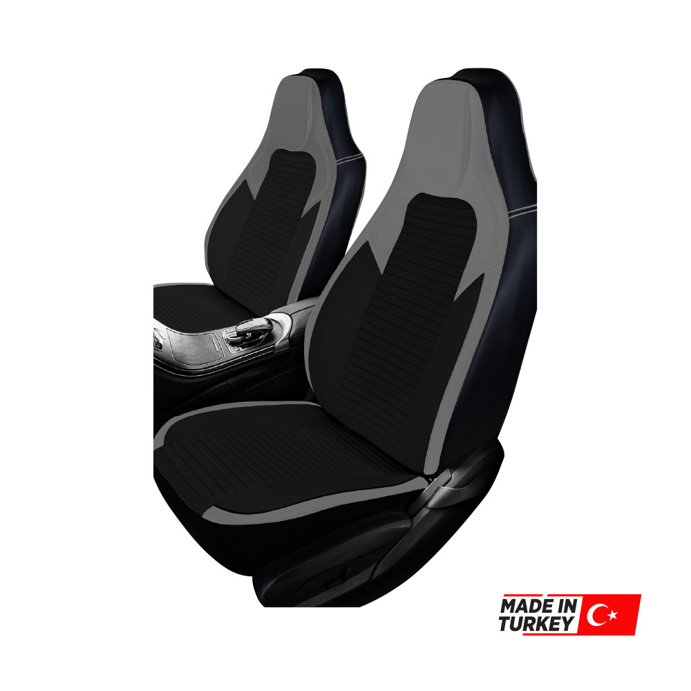 UNIVERSAL F1 STYLE BLACK & GREY FABRIC SEAT COVERS 9 PIECE SET-SEATAUZABLACK