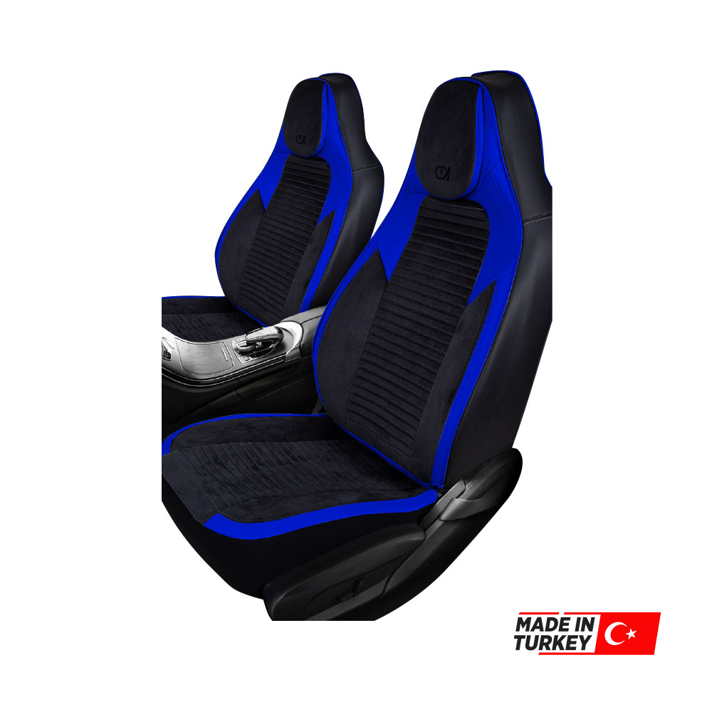 UNIVERSAL F1 STYLE BLACK SUEDE BLUE PU LEATHER SEAT COVERS 9 PIECE SET-SEATAUZPVCBLU