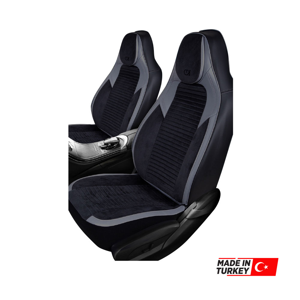 UNIVERSAL F1 STYLE BLACK SUEDE GREY PU LEATHER SEAT COVERS 9 PIECE SET-SEATAUZPVCGRY