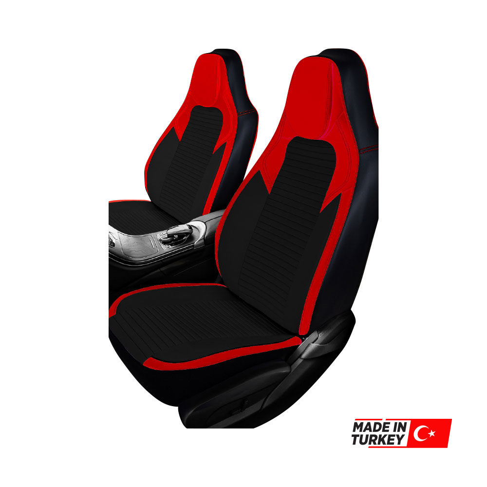 UNIVERSAL F1 STYLE RED & BLACK FABRIC SEAT COVERS 9 PIECE SET-SEATAUZARED