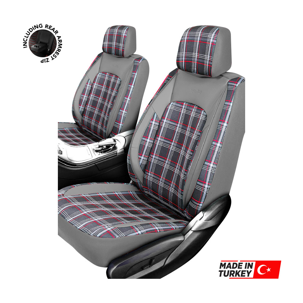 UNIVERSAL-GTI-STYLE-RED-CHECK-DESIGN-GREY-PU-LEATHER-ZIP-SEAT-COVERS-10-PIECE-SET-SEATAKRA102ZGR