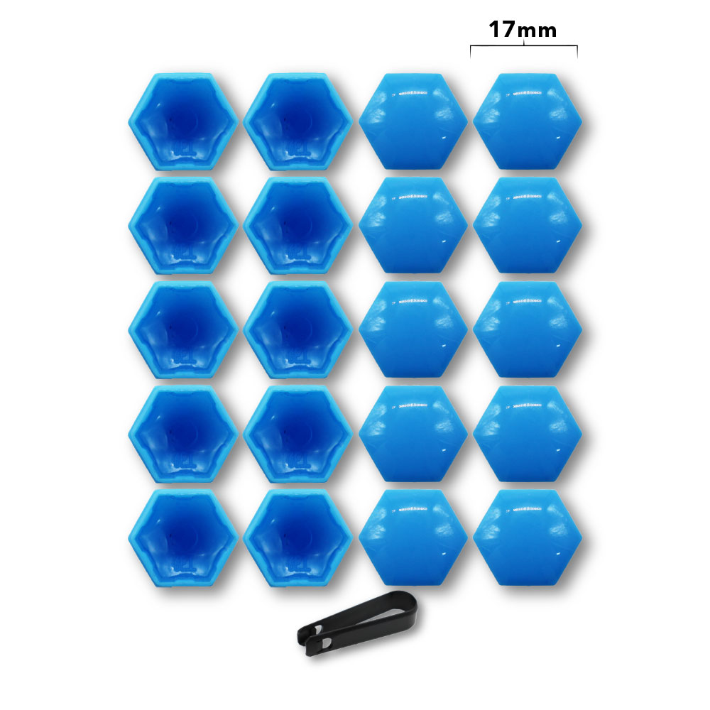 UNIVERSAL HEXAGON WHEEL NUT COVERS 17 INCH BLUE 20 PIECE SET-WHEELNUTHEX17BL