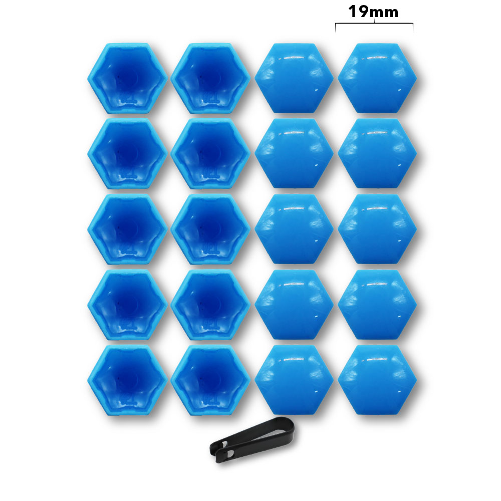 UNIVERSAL HEXAGON WHEEL NUT COVERS 19MM BLUE 20 PIECE SET-WHEELNUTHEX19BL
