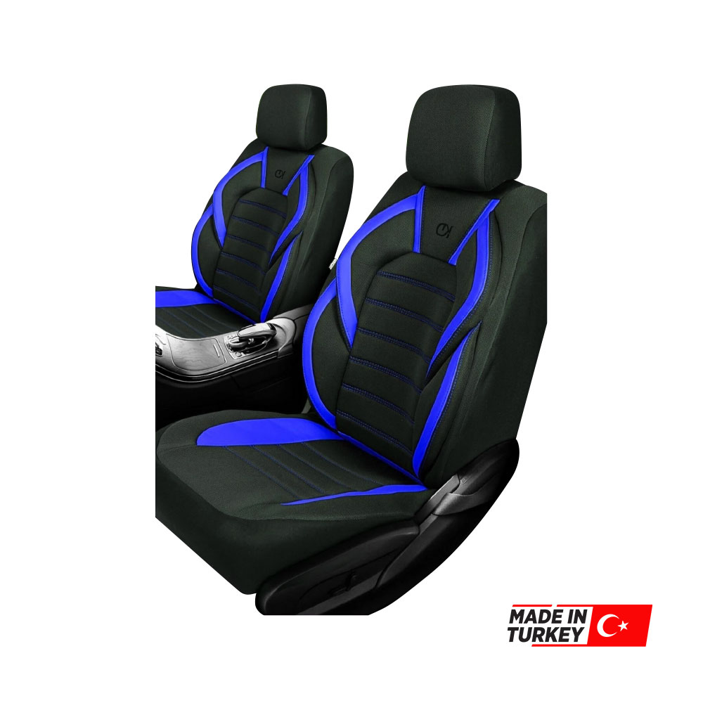 UNIVERSAL RACING STYLE BLACK CLOTH BLUE PU LEATHER SEAT COVERS 11 PIECE SET-SEATAZUMBLU