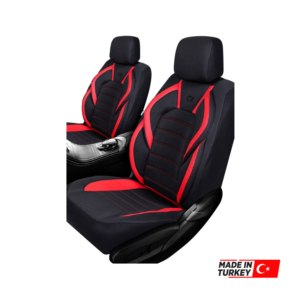 UNIVERSAL RACING STYLE BLACK CLOTH RED PU LEATHER SEAT COVERS 11 PIECE SET-SEATAZUMRED