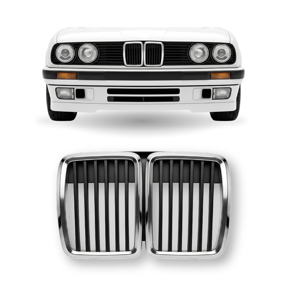 BMW E30 OE STYLE GRILL CHROME WITH BLACK-BMWE30GOE