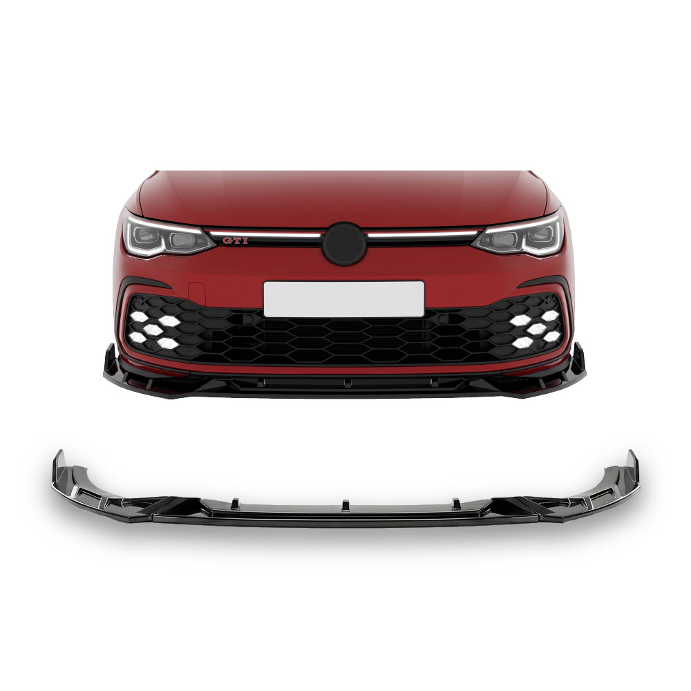 GOLF 8 GTI + R-LINE RAZOR FRONT LIP 3 PIECE GLOSS BLACK-GOLF8PFSPR1P