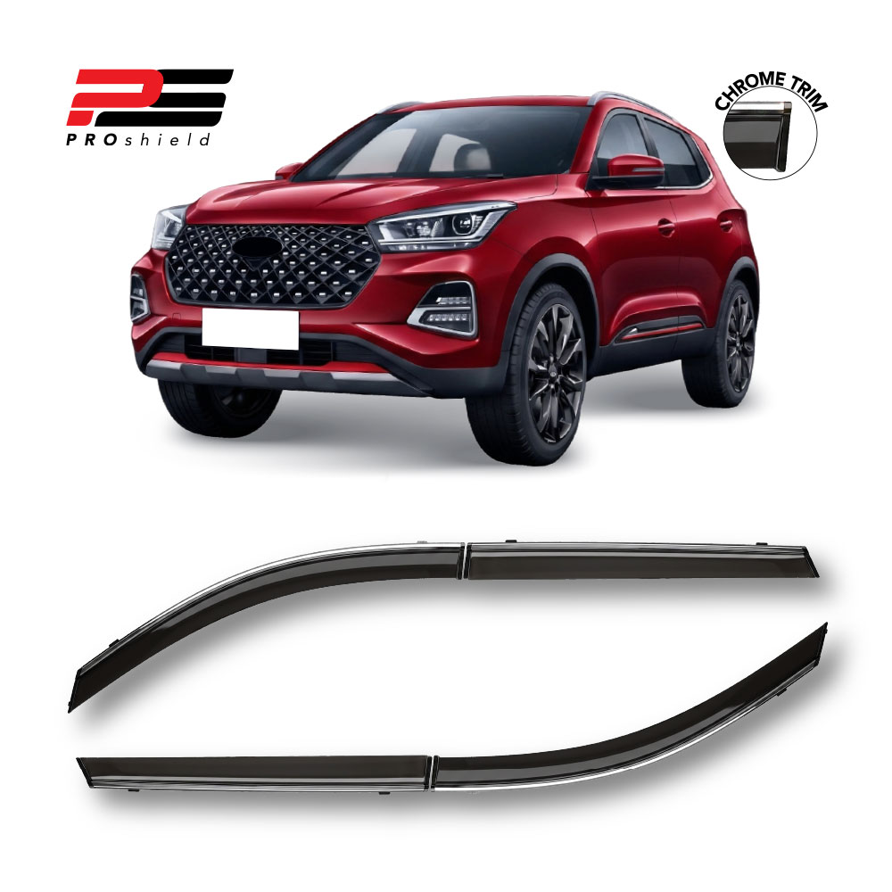 CHERY TIGGO 4 PRO 2021+ PREMIUM SMOKED WINDSHIELDS WITH CHROME TRIM 4 PIECE SET-WSSCR02SMK