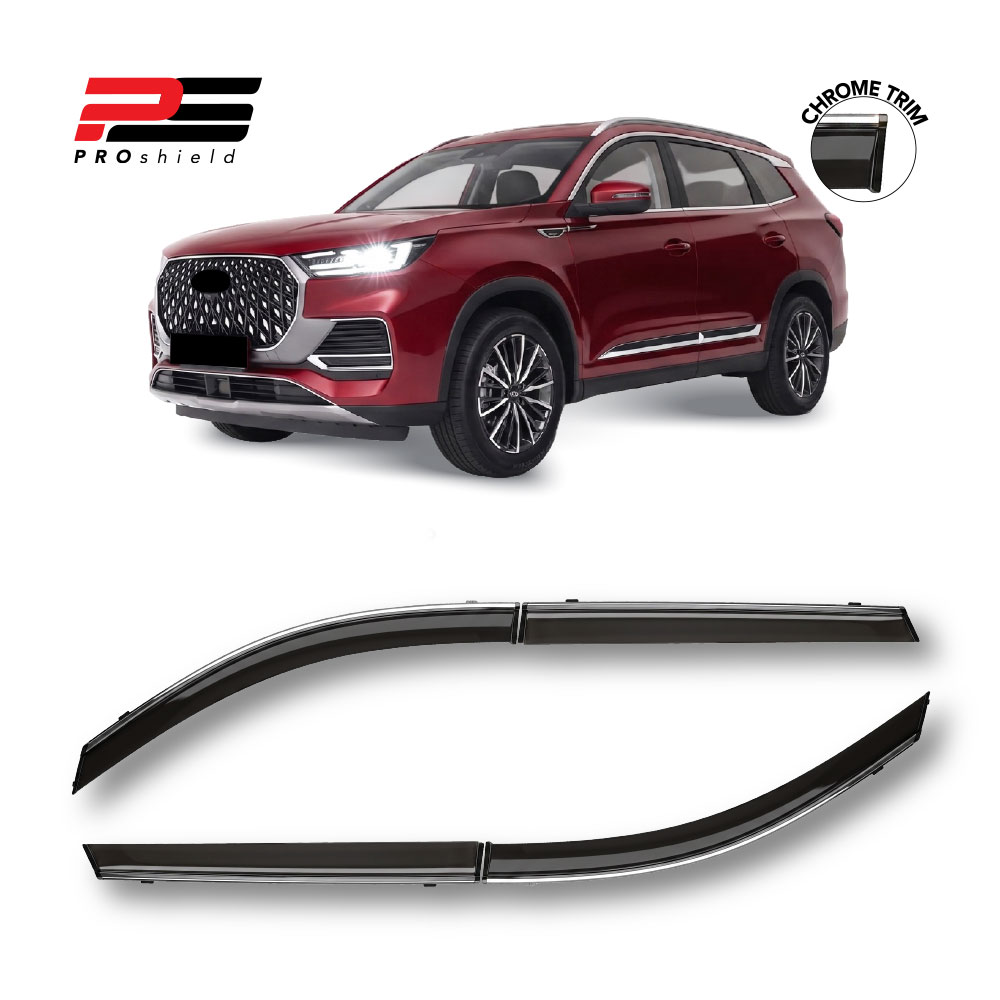 CHERY TIGGO 8 PRO 2021+ PRO SHIELD PREMIUM SMOKED WINDSHIELDS WITH CHROME TRIM 4 PIECE SET-WSSCR04SMK
