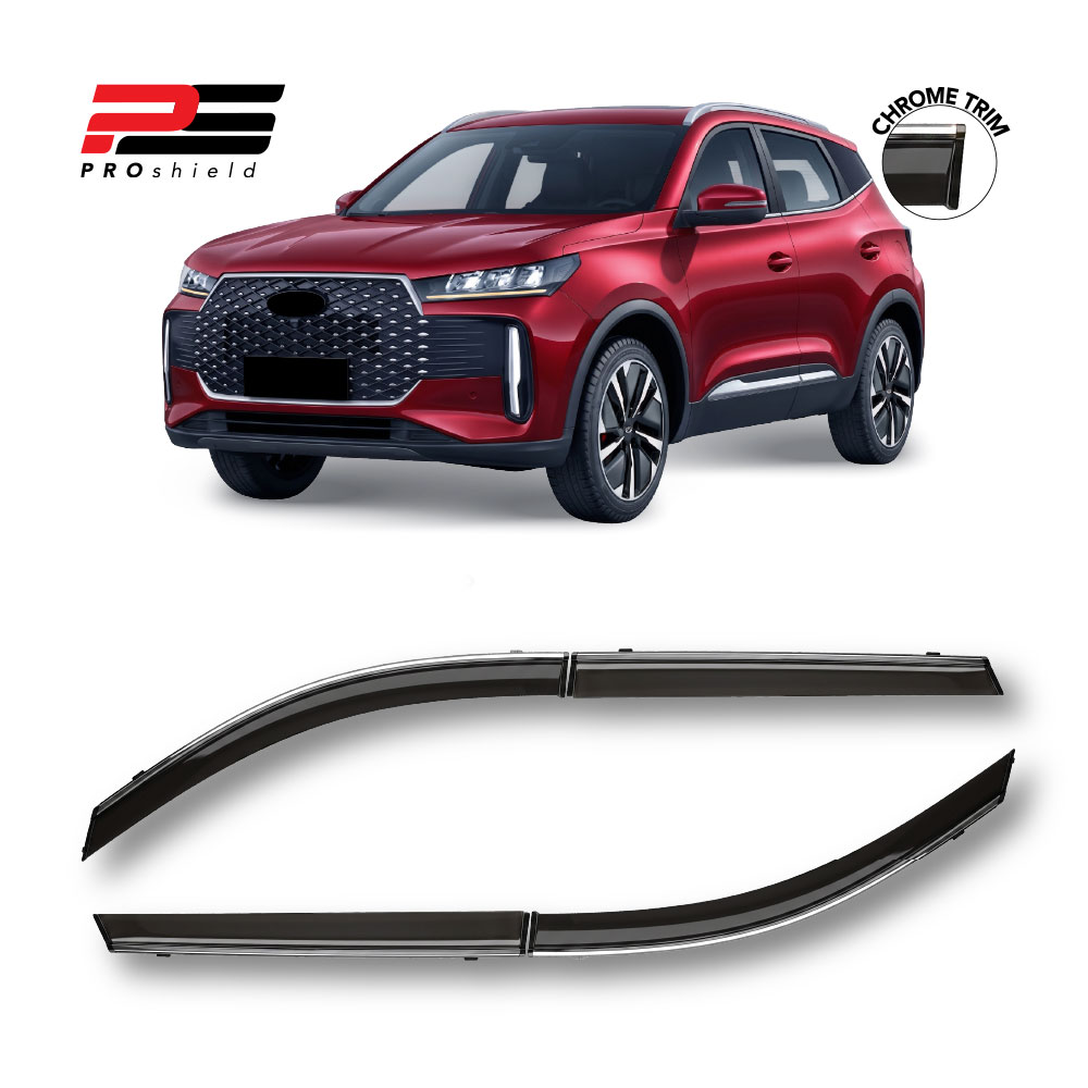 CHERY TIGGO CROSS 2025+ PRO SHIELD PREMIUM SMOKED WINDSHIELDS WITH CHROME TRIM 4 PIECE SET-WSSCR05SMK