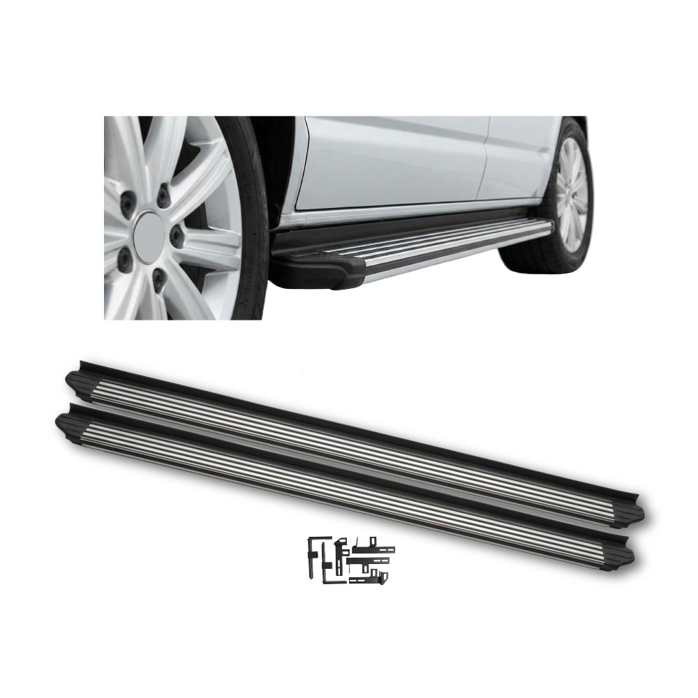 VW T6 KOMBI LONG WHEEL BASE RUNNING BOARDS BLACK WITH CHROME-SS1OEVWT6LWB