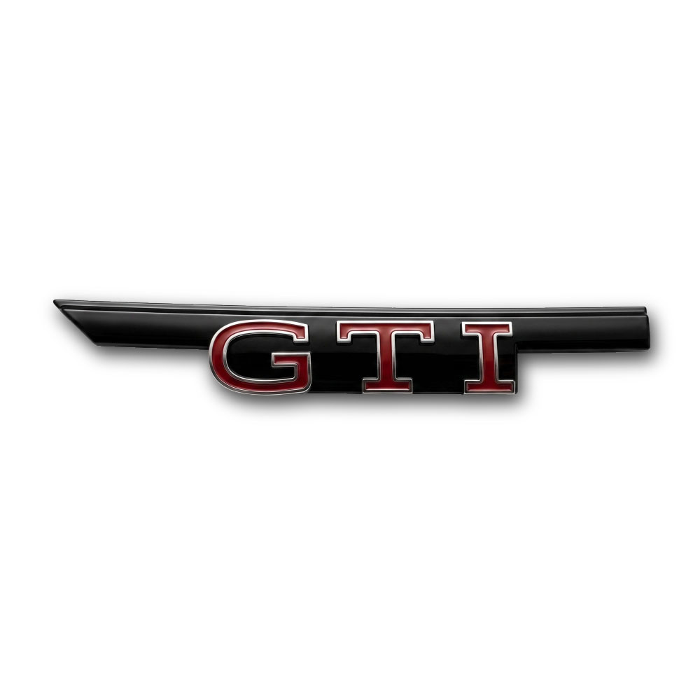 GOLF 8 GTI GRILL BADGE CHROME WITH RED LETTERING-CHRV-G8GBCHR