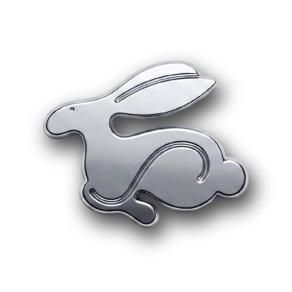 VW RABBIT BADGE STICK ON SILVER-CHRV-RABSIL