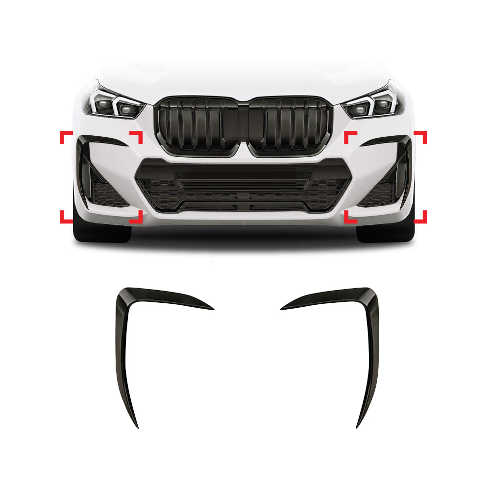 BMW X1 U11 2023+ PRE-LCI M PERFORMANCE FRONT BUMPER FOG CANARDS 2 PIECE GLOSS BLACK-BMWX124FC