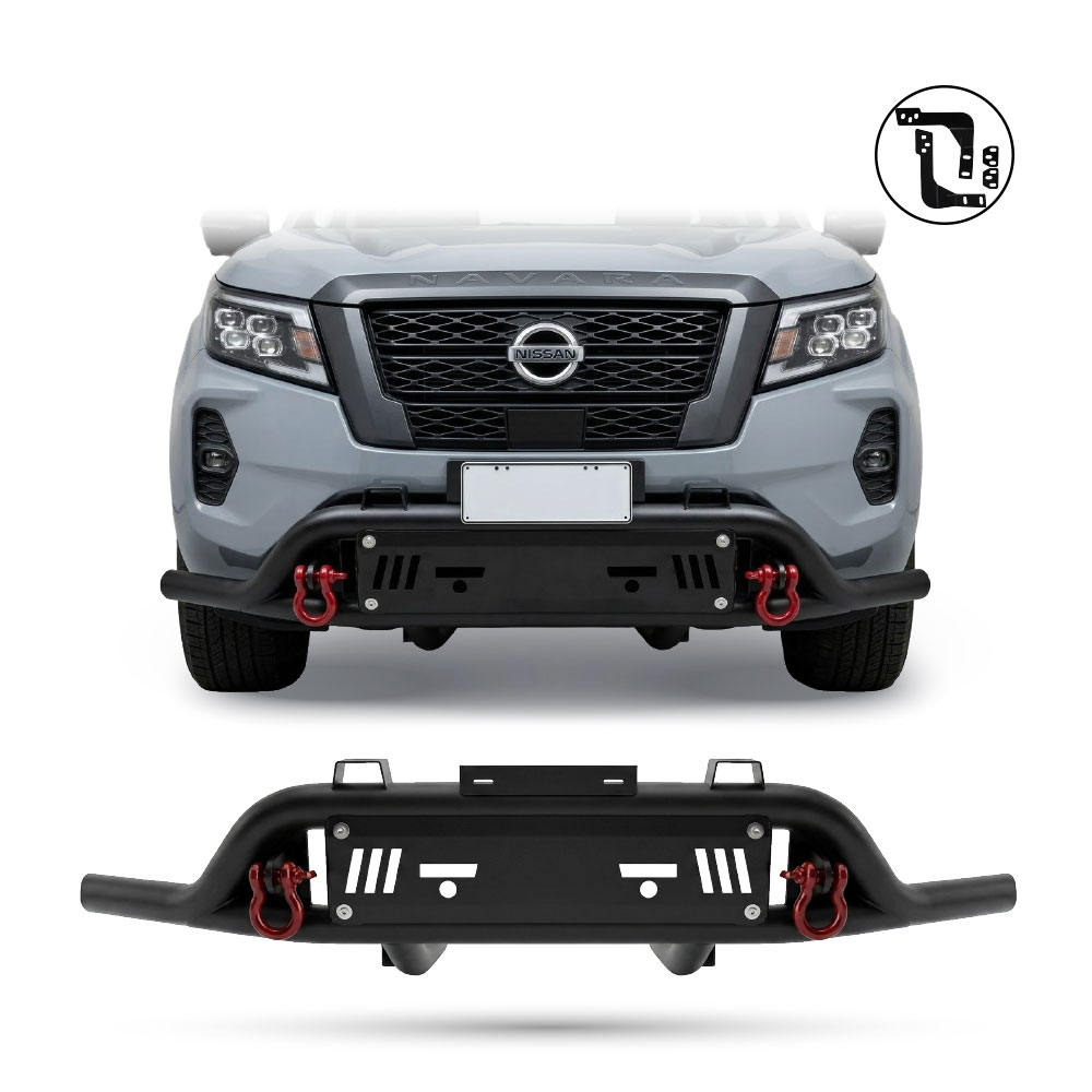 NAVARA 2021+ STEEL FRONT STYLING BAR BLACK WITH RED SHACKLES-NBBSNISNAV21